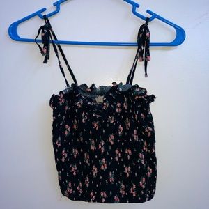 Black floral ruffle tank top